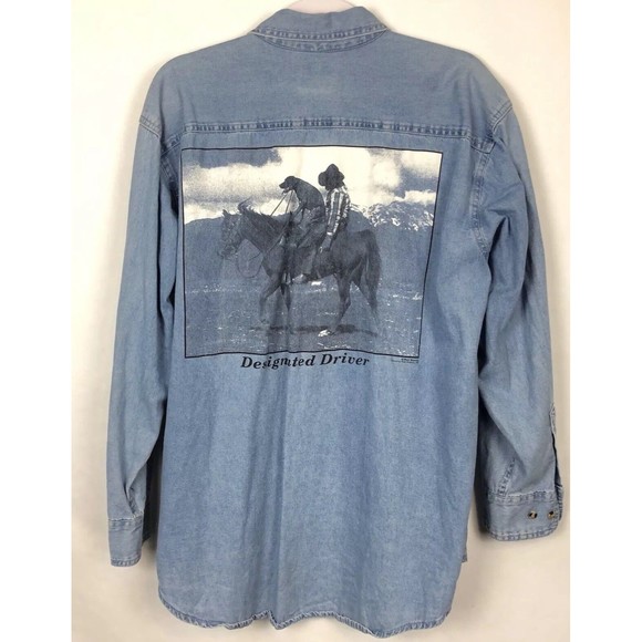 Mens Button Up Size Large Chambray Shirt Designated Driver Polar - Picture 6 of 7